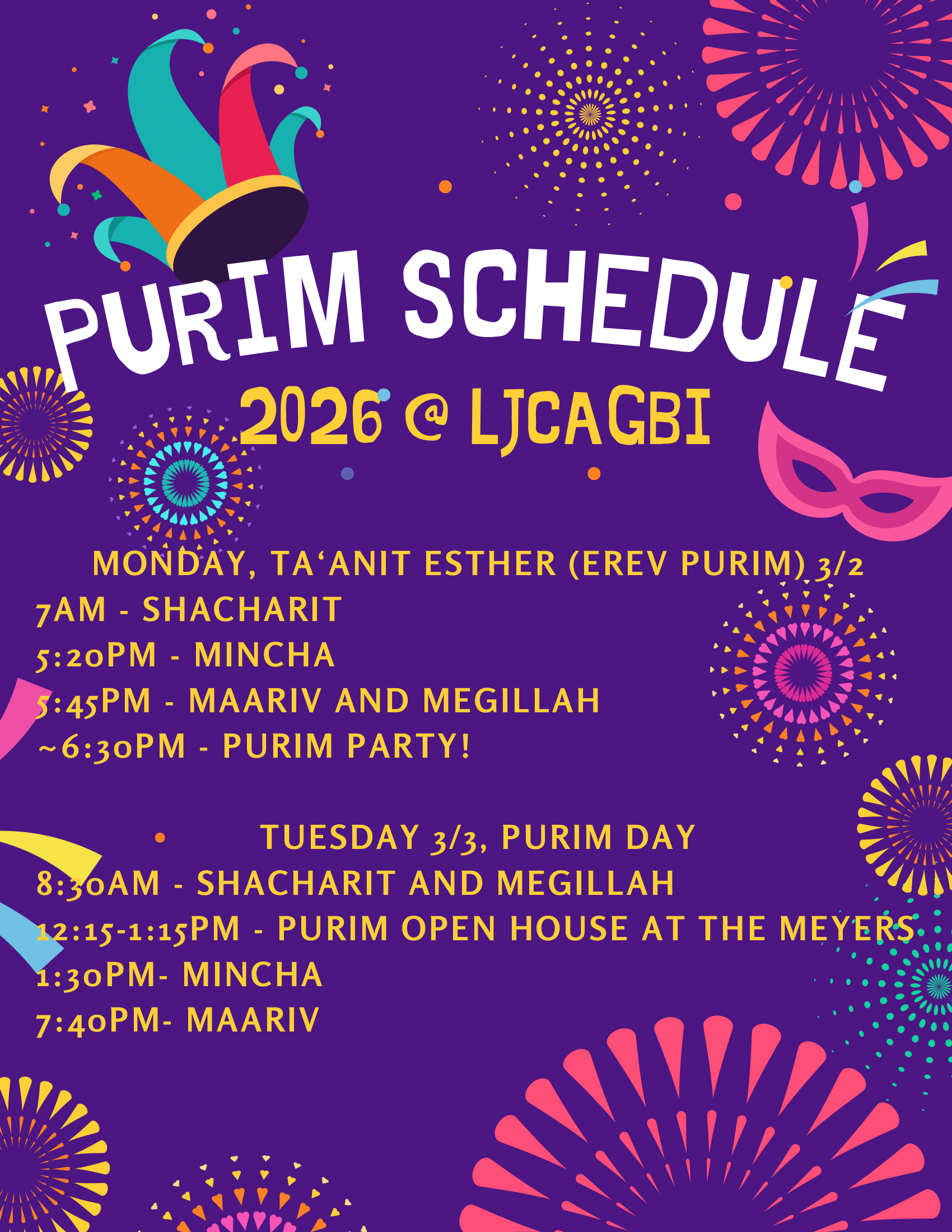 Purim Schedule