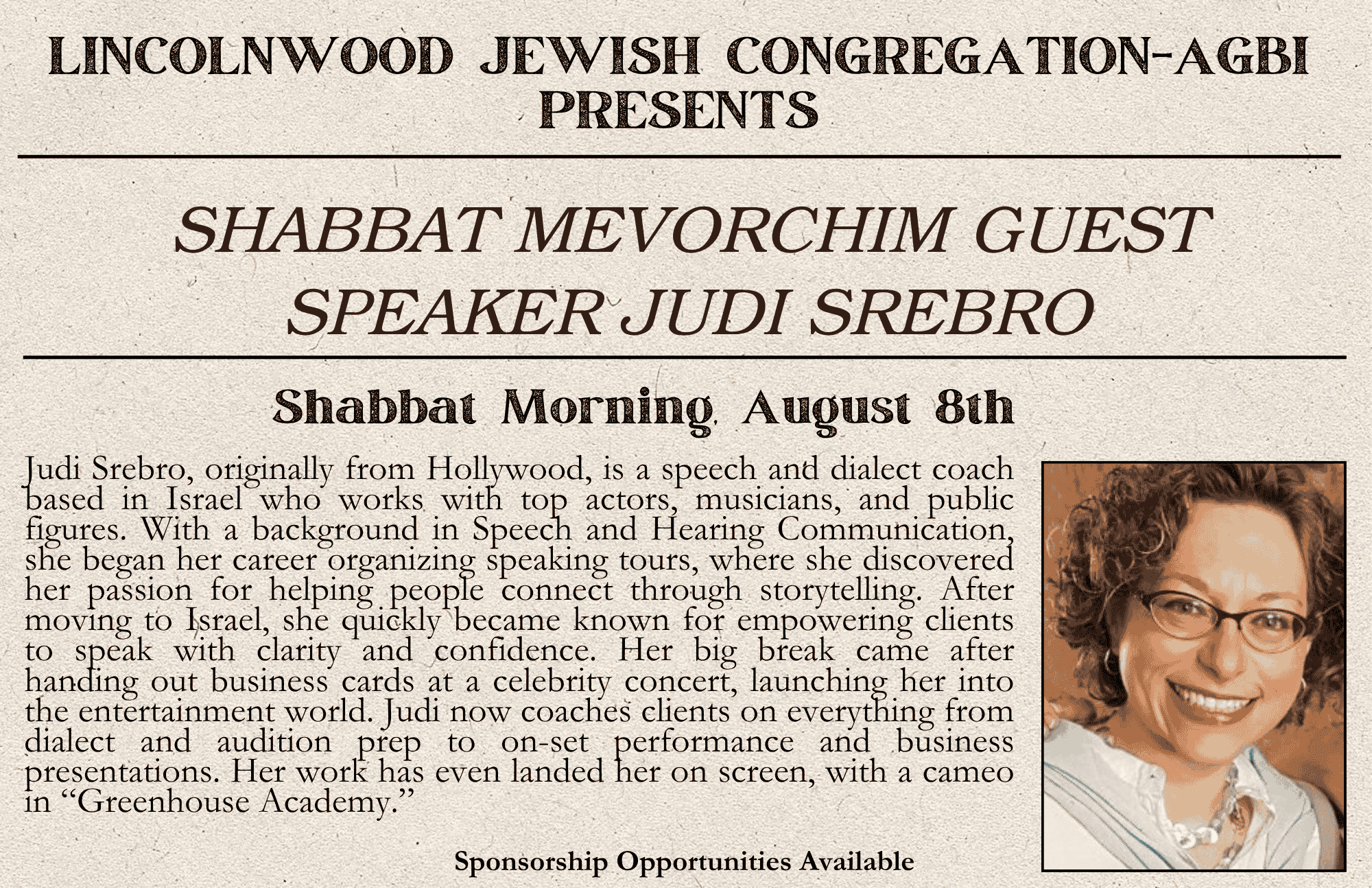 Judi Srebro Guest Speaker