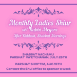 Monthly Woman's Shiur
