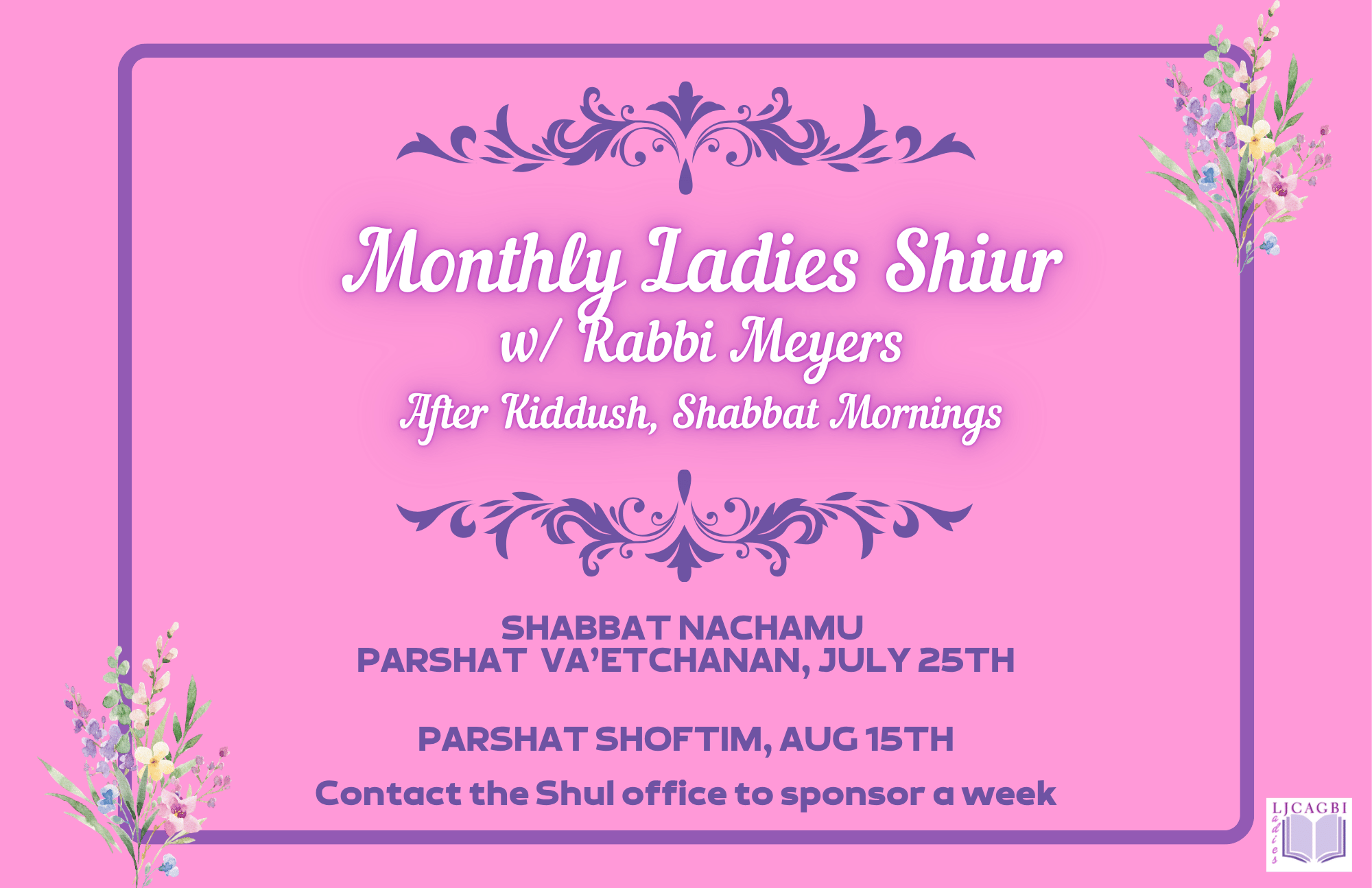Monthly Woman's Shiur